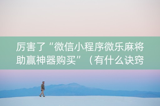 厉害了“微信小程序微乐麻将助赢神器购买”（有什么诀窍)