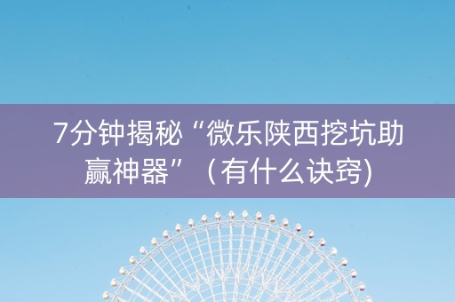 7分钟揭秘“微乐陕西挖坑助赢神器”（有什么诀窍)