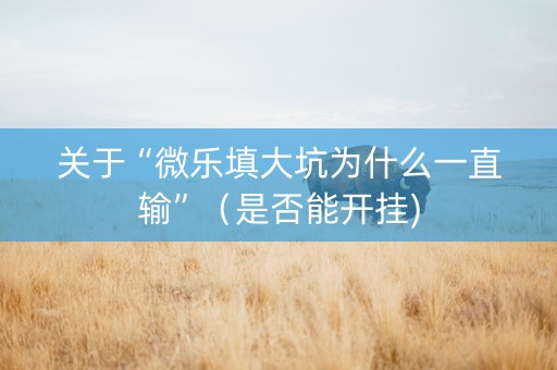 关于“微乐填大坑为什么一直输”（是否能开挂)