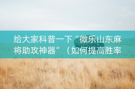 给大家科普一下“微乐山东麻将助攻神器”（如何提高胜率)