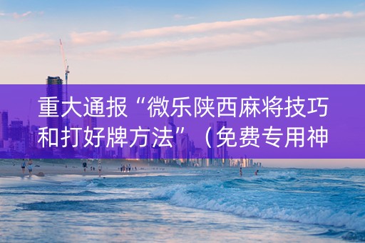 重大通报“微乐陕西麻将技巧和打好牌方法”（免费专用神器)