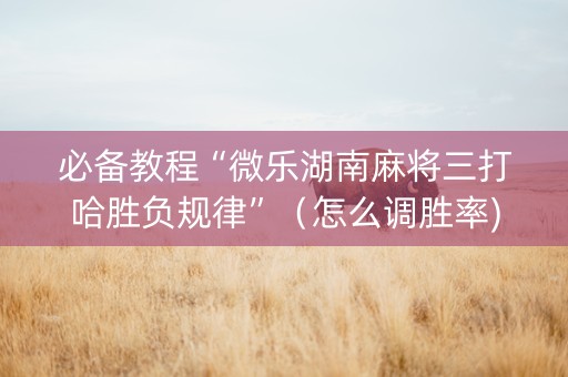 必备教程“微乐湖南麻将三打哈胜负规律”（怎么调胜率)