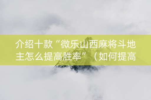 介绍十款“微乐山西麻将斗地主怎么提高胜率”（如何提高胜率)
