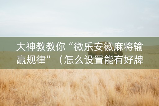 大神教教你“微乐安徽麻将输赢规律”（怎么设置能有好牌)