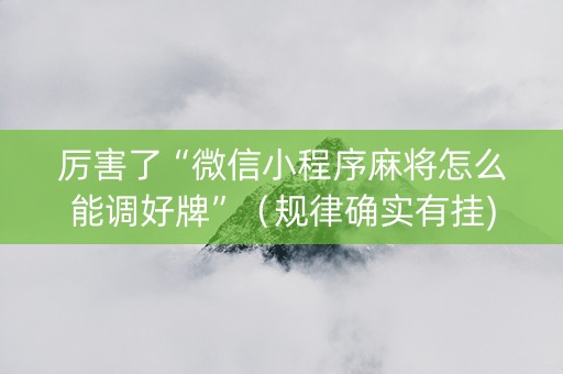 厉害了“微信小程序麻将怎么能调好牌”（规律确实有挂)