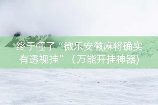 终于懂了“微乐安徽麻将确实有透视挂”（万能开挂神器)