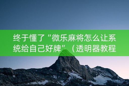 终于懂了“微乐麻将怎么让系统给自己好牌”（透明器教程)