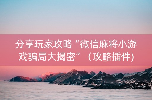 分享玩家攻略“微信麻将小游戏骗局大揭密”（攻略插件)