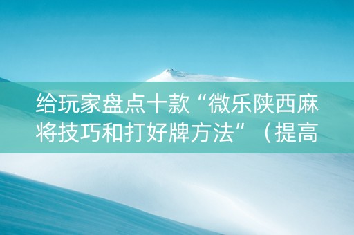 给玩家盘点十款“微乐陕西麻将技巧和打好牌方法”（提高胜率软件)