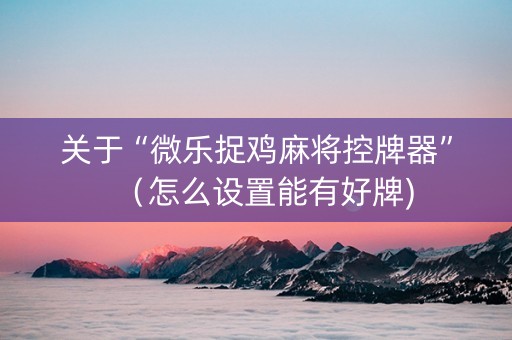 关于“微乐捉鸡麻将控牌器”（怎么设置能有好牌)