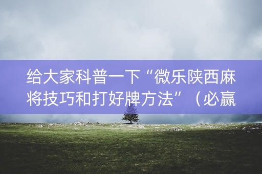 给大家科普一下“微乐陕西麻将技巧和打好牌方法”（必赢神器免费安装)