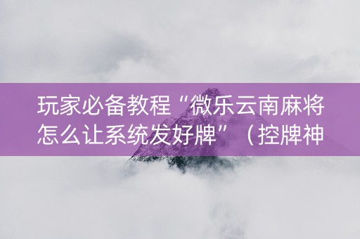 玩家必备教程“微乐云南麻将怎么让系统发好牌”（控牌神器)