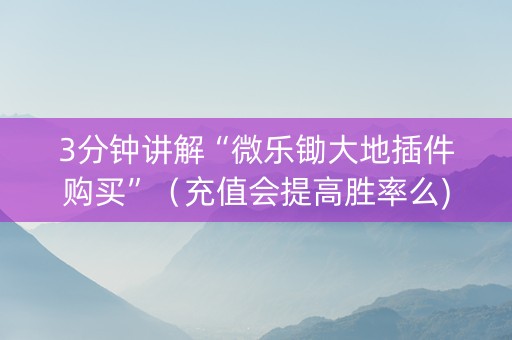 3分钟讲解“微乐锄大地插件购买”（充值会提高胜率么)
