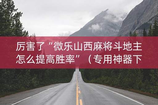 厉害了“微乐山西麻将斗地主怎么提高胜率”（专用神器下载)