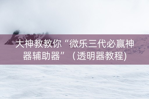 大神教教你“微乐三代必赢神器辅助器”（透明器教程)
