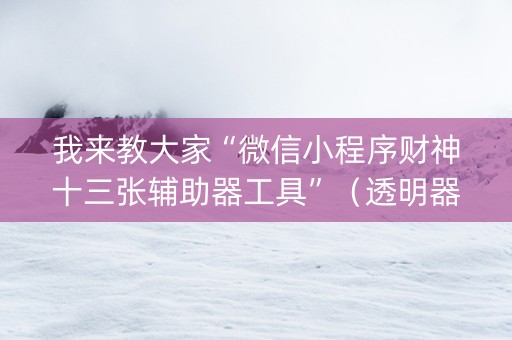 我来教大家“微信小程序财神十三张辅助器工具”（透明器教程)