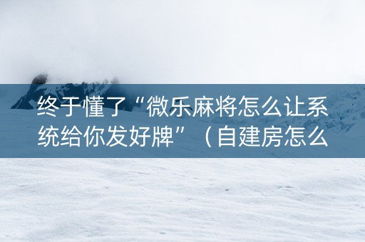终于懂了“微乐麻将怎么让系统给你发好牌”（自建房怎么赢)