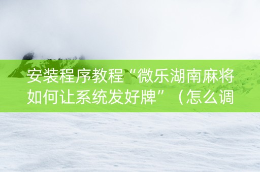 安装程序教程“微乐湖南麻将如何让系统发好牌”（怎么调胜率)