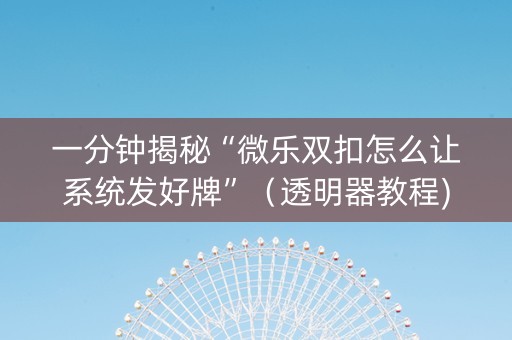 一分钟揭秘“微乐双扣怎么让系统发好牌”（透明器教程)