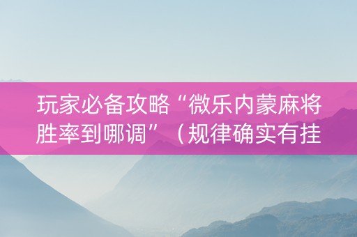玩家必备攻略“微乐内蒙麻将胜率到哪调”（规律确实有挂)