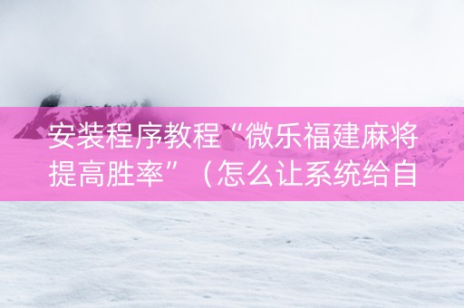 安装程序教程“微乐福建麻将提高胜率”（怎么让系统给自己好牌)