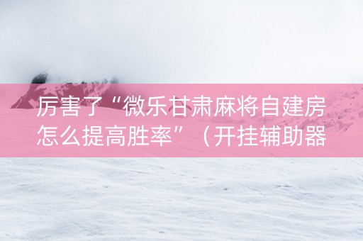 厉害了“微乐甘肃麻将自建房怎么提高胜率”（开挂辅助器插件)