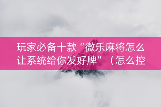 玩家必备十款“微乐麻将怎么让系统给你发好牌”（怎么控制输赢)