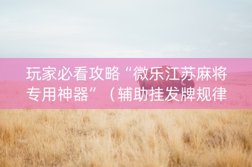 玩家必看攻略“微乐江苏麻将专用神器”（辅助挂发牌规律)