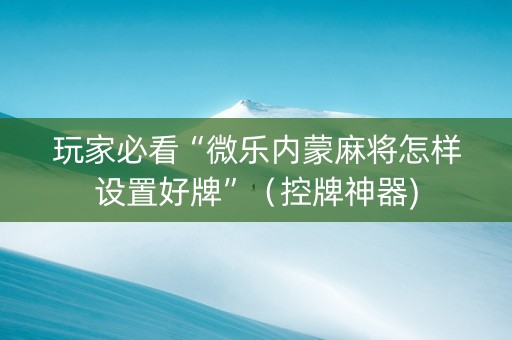 玩家必看“微乐内蒙麻将怎样设置好牌”（控牌神器)