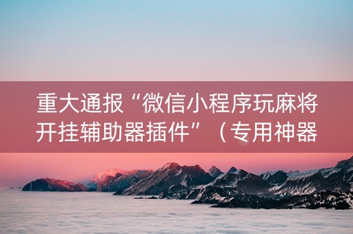 重大通报“微信小程序玩麻将开挂辅助器插件”（专用神器)