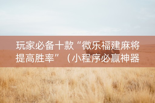 玩家必备十款“微乐福建麻将提高胜率”（小程序必赢神器)