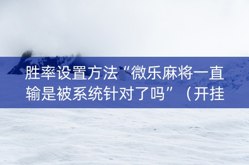胜率设置方法“微乐麻将一直输是被系统针对了吗”（开挂辅助脚本)