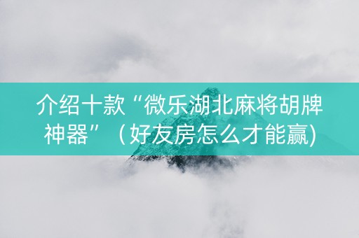 介绍十款“微乐湖北麻将胡牌神器”（好友房怎么才能赢)