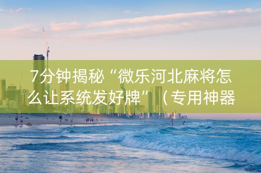 7分钟揭秘“微乐河北麻将怎么让系统发好牌”（专用神器)