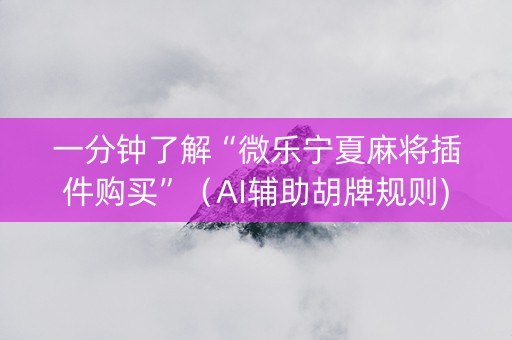一分钟了解“微乐宁夏麻将插件购买”（AI辅助胡牌规则)