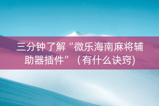 三分钟了解“微乐海南麻将辅助器插件”（有什么诀窍)