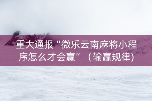 重大通报“微乐云南麻将小程序怎么才会赢”（输赢规律)