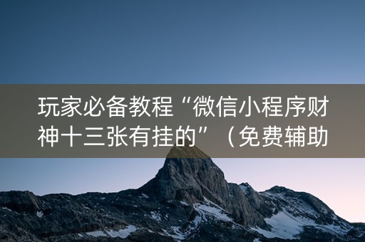 玩家必备教程“微信小程序财神十三张有挂的”（免费辅助)