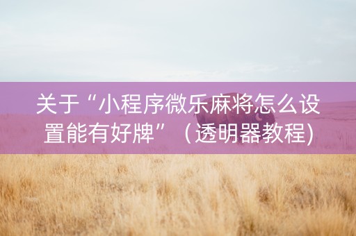 关于“小程序微乐麻将怎么设置能有好牌”（透明器教程)
