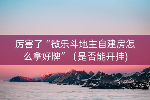 厉害了“微乐斗地主自建房怎么拿好牌”（是否能开挂)