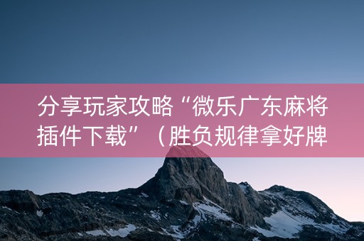 分享玩家攻略“微乐广东麻将插件下载”（胜负规律拿好牌)