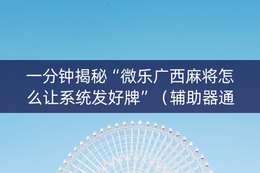 一分钟揭秘“微乐广西麻将怎么让系统发好牌”（辅助器通用版)