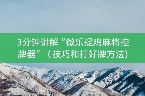 3分钟讲解“微乐捉鸡麻将控牌器”（技巧和打好牌方法)