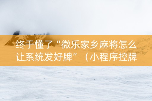 终于懂了“微乐家乡麻将怎么让系统发好牌”（小程序控牌器)