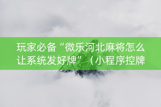 玩家必备“微乐河北麻将怎么让系统发好牌”（小程序控牌器)