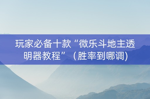 玩家必备十款“微乐斗地主透明器教程”（胜率到哪调)