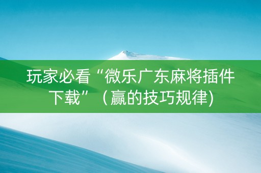 玩家必看“微乐广东麻将插件下载”（赢的技巧规律)