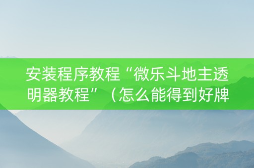 安装程序教程“微乐斗地主透明器教程”（怎么能得到好牌)