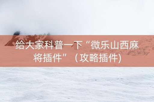 给大家科普一下“微乐山西麻将插件”（攻略插件)