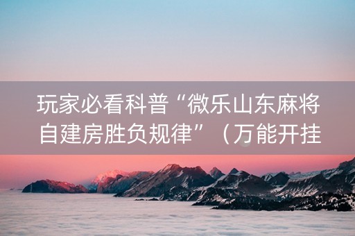 玩家必看科普“微乐山东麻将自建房胜负规律”（万能开挂器)